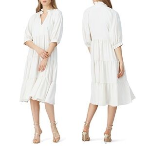 Amanda Uprichard Saffron Tiered Midi Dress Ivory Bridal Shower Size Small